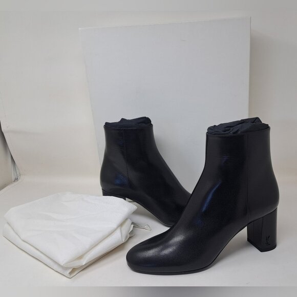 NWT Saint Laurent Paris LouLou 70 Zip Booties Ankle Boots Black Leather 38EU 8US - Picture 1 of 16
